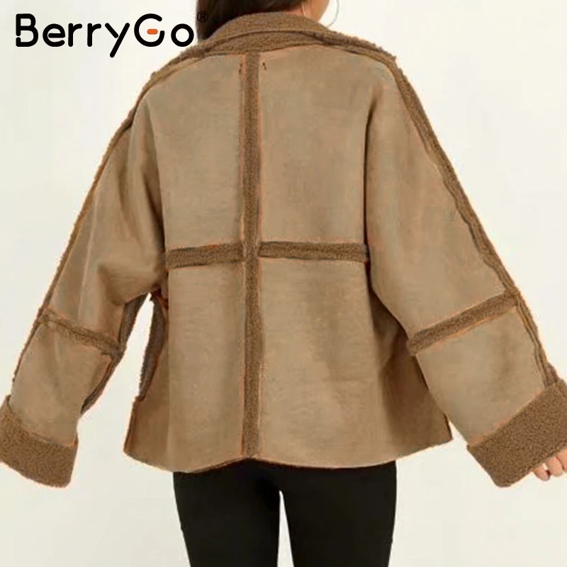 BerryGo овечья шерсть замша двухстороннее пальто женские повседневные молнии
