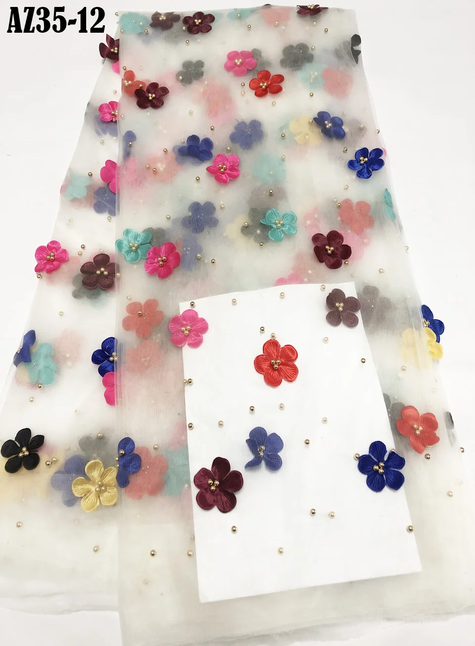 

Latest African Lace Fabric 2021 High Quality Nigerian Lace Fabrics 3D Flower French Tulle Lace Fabrics for Dress AZ53-1