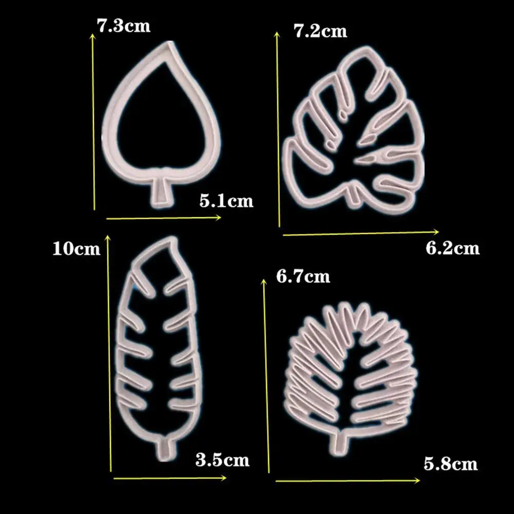 

4pc/set Tropical Leaves Fondant Mold Cake Mold Plastic DIY Cookie Carving Embossed Clay Cake Decoration Tools Baking Tools