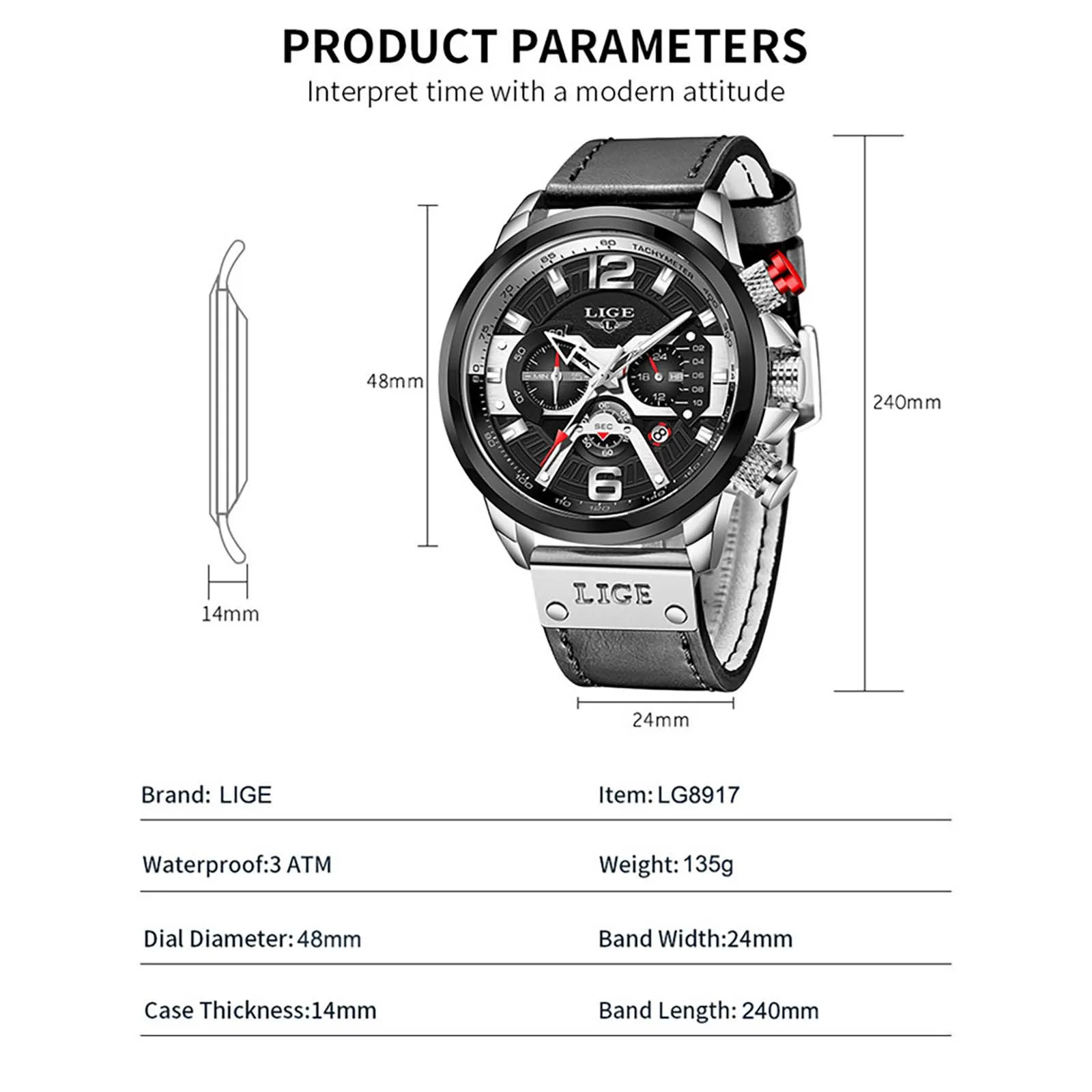 

Watches For Men Fashion Men's Quartz Watch Leather Strap Multifunction Sports Watch Waterproof Watch reloj deportivo hombre W1