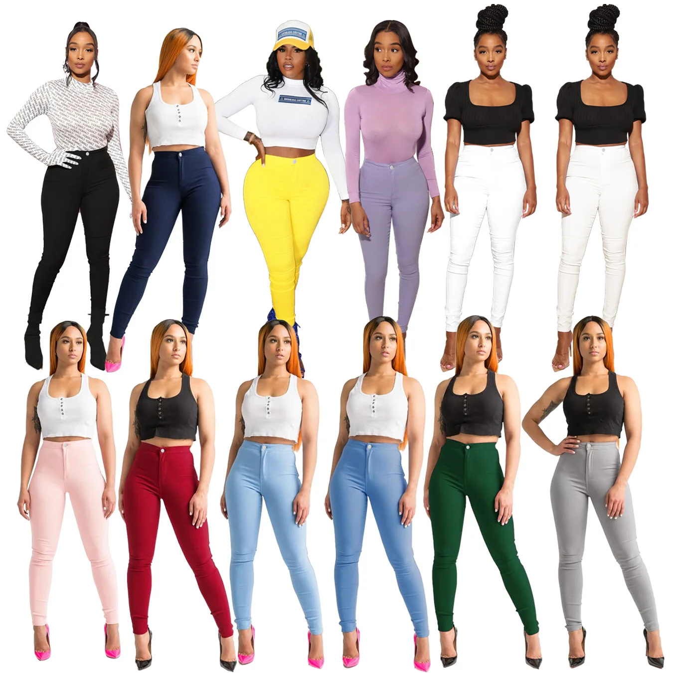 

2021 summer new solid color high-elastic slim-fit trousers