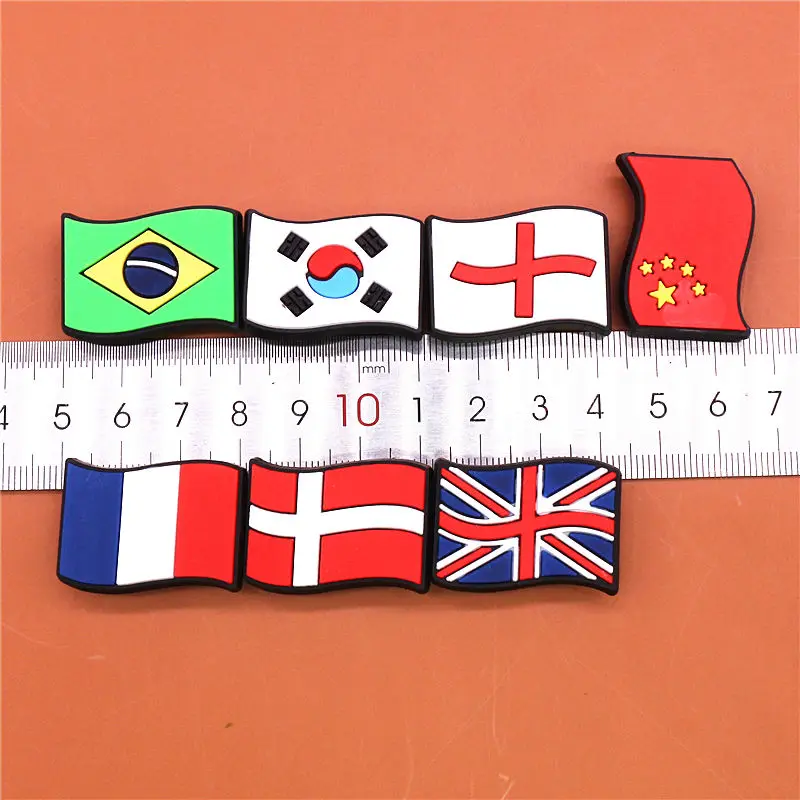 FreeShipping Crock Charms Accessories PVC Shoe Croc Buttons Sandals Charm Decoration Brazil Korea Britain Switzerland Flag U218