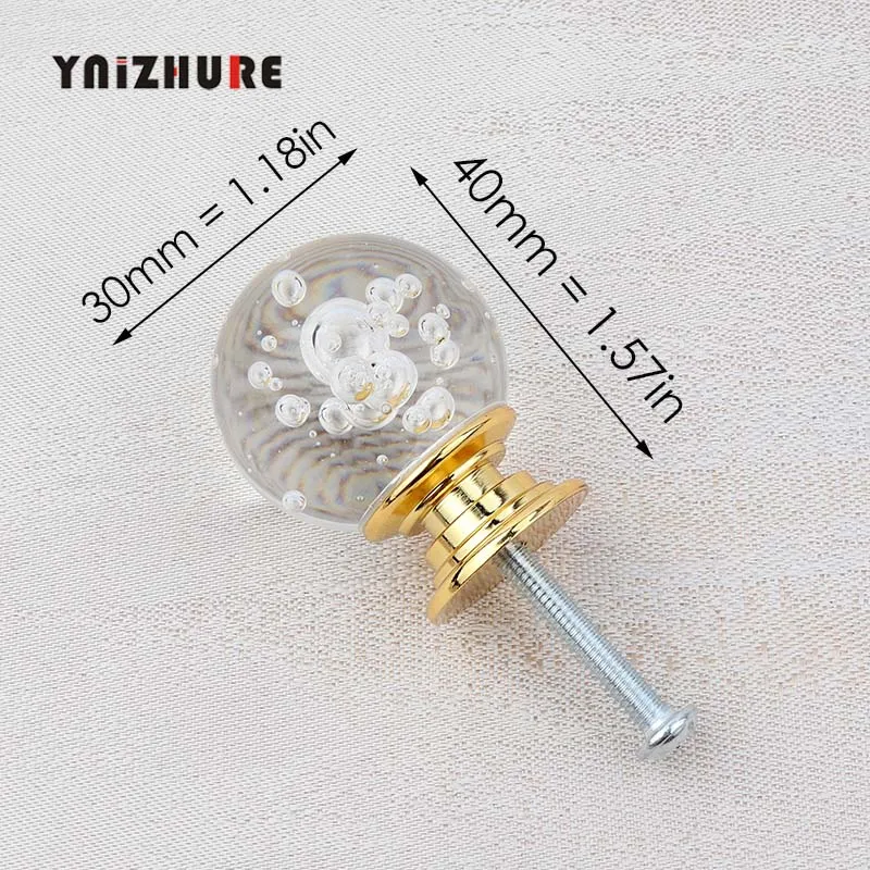 30mm Bubble Gold YNIZHURE Алмазная форма Хрустальные стеклянные ручки для шкафа ручки для выдвижных ящиков кухонный шкаф ручки оборудование для обработки мебели - Цвет: 30mm Bubble Gold
