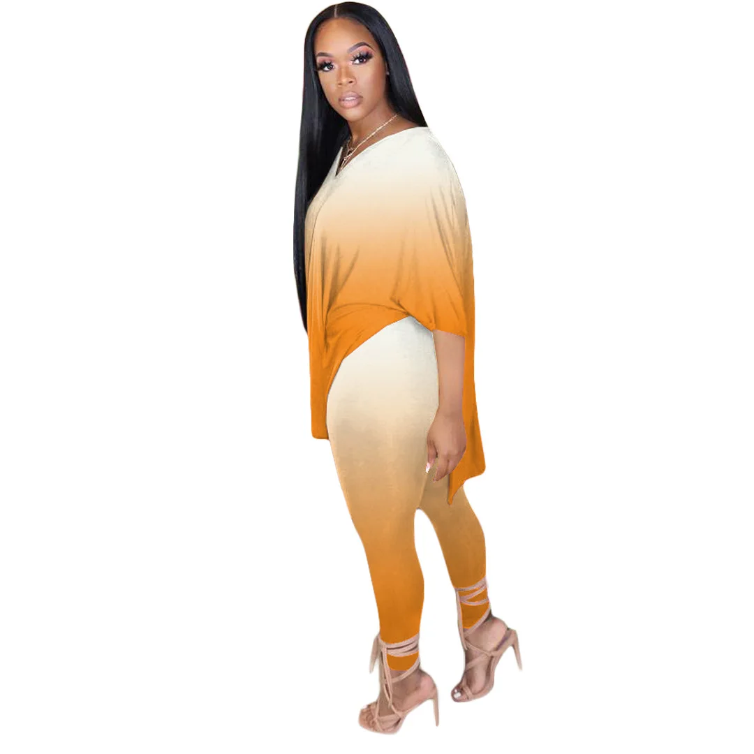 

HAOOHU Two Piece Set Women Summer Tracksuit Side Split Plus Size Loose Top and Bodycon Pant Lounge Wear Outfits Matching Sets