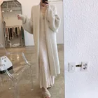 Женский длинный кашемировый кардиган, элегантный однотонный белый свободный свитер большого размера с отложным воротником, зимняя одежда