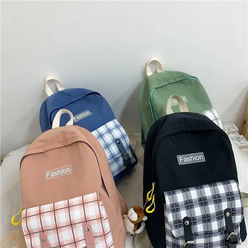 

2020 Girls Canvas School Backpack Plaid 2020 Shoulder Bagpack Anti-theft High School Backbag Teenage Pendant Students Backpack