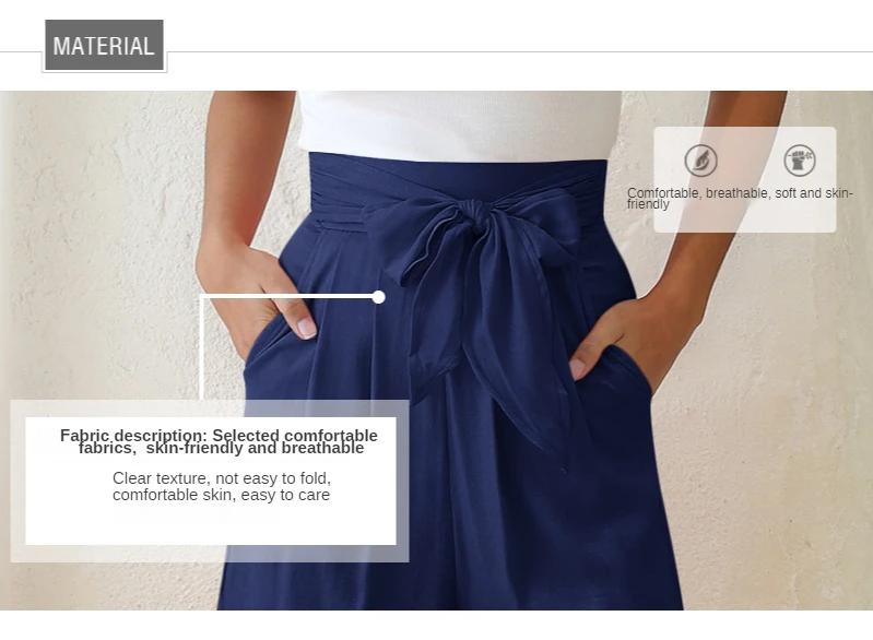 

2021 New Fashion Women's Shorts Hot Summer Casual Cotton Linen Shorts High Waist Retro Tie Wide Loose Leg Shorts Women