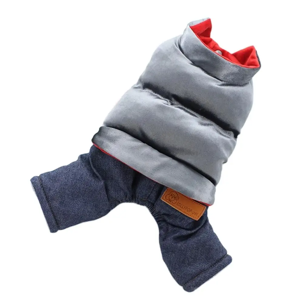 Warm Winter Jumpsuit for Dogs Denim Pants Bichon Clothes Hand Stuffed Cotton Vest Four-legged | Дом и сад