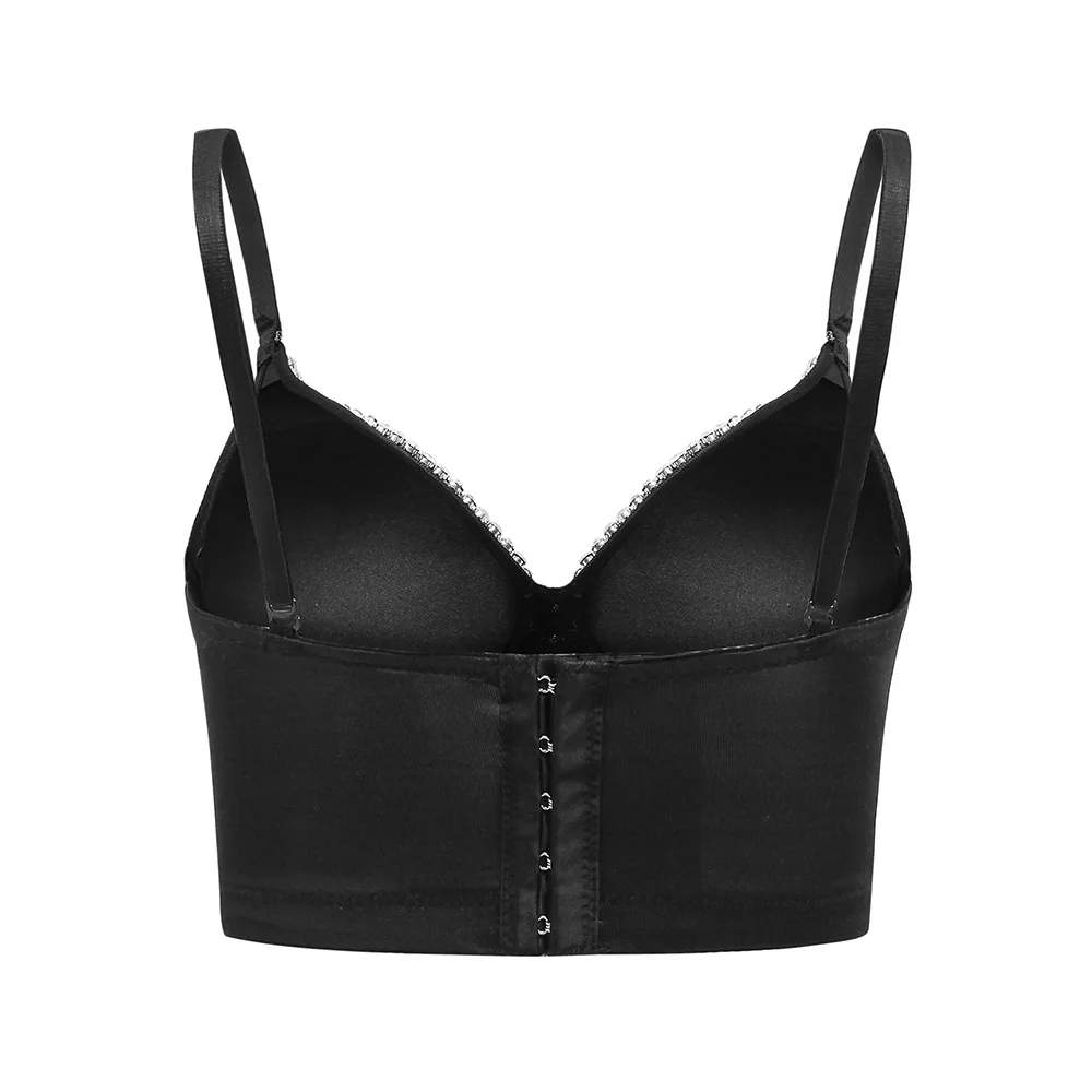 

Sexy Top Women Shining Colored Blue Rhinestone Crop Top Crystal Diamond Cotton Tank Top Backless Bustier Bra Cropped Feminino