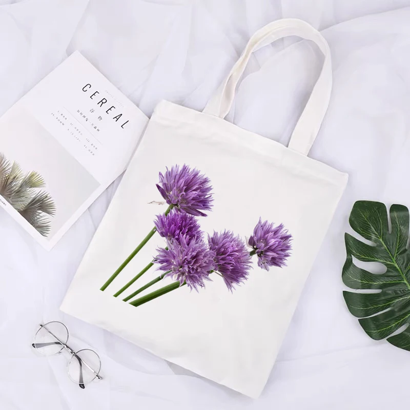 

Холщовая Сумка-тоут для покупок, белая Пляжная Сумочка для женщин, винтажная эстетичная Милая дамская сумочка с лавандовым, лотосом и цвета...