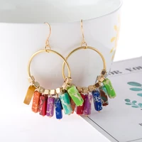 2020 bohemian chakras rainbow resin stone earrings women tribal jewelry gold color hollow round tassel pendant earrings