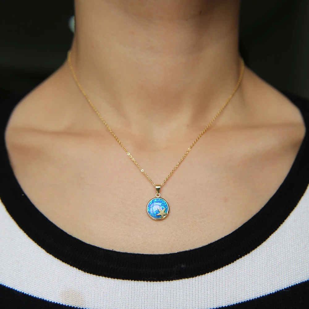 Latest summer beach sea star necklace pendant 100% 925 sterling silver fine jewelry blue fire opal Gem | Украшения и аксессуары