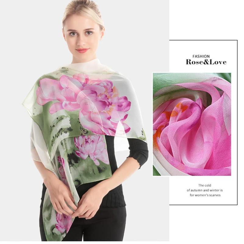 Новые шарфы с рисунком лотоса женская тонкая длинная шаль шарф Женский Осенний