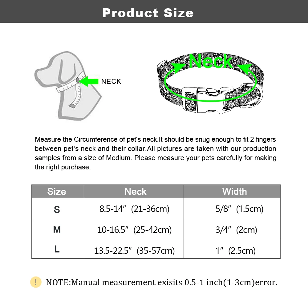 

Customized Printed Pet Collar Nylon Dog Collar Personalized Free Engraved Puppy ID Name Collar for Small Medium Large Dogs Pug