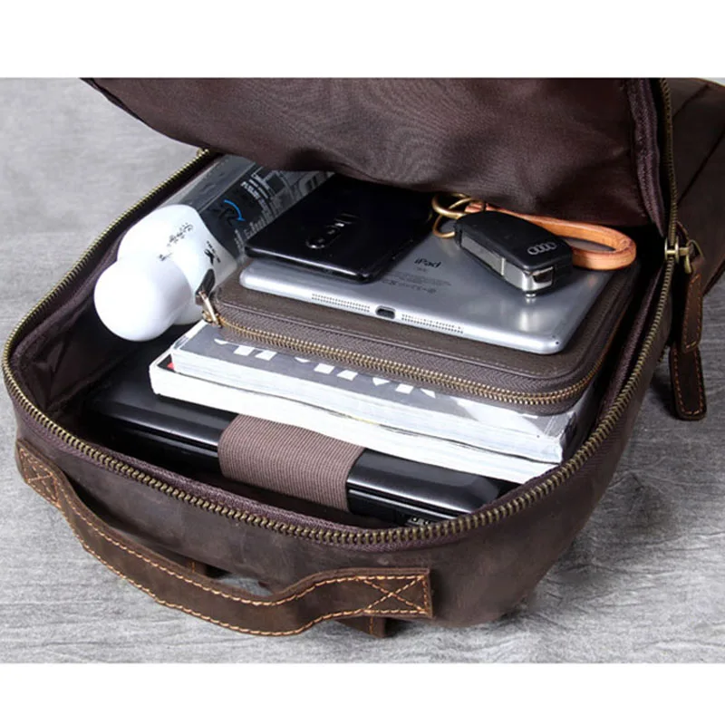 AETOO Vintage crazy horse leather shoulder bag, handmade genuine  leather backpack large men's leather computer travel backpack