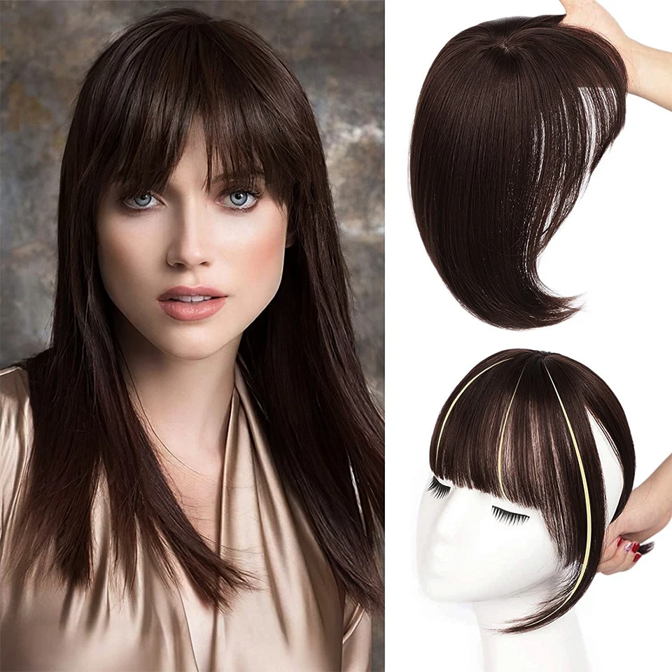 

Vigorous Synthetic Dark Brown/Black Hair Fringe Clip Bangs Clip In Hair Extension 3D Natural Franch Bangs High Temperature Fiber