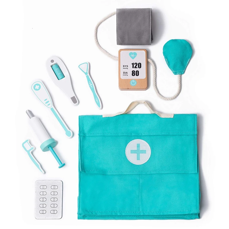 

18 Pcs Wooden Kids Playset for Toddlers Pretend Toy Dentist Toolbox Kit Simulation Role Play Toys