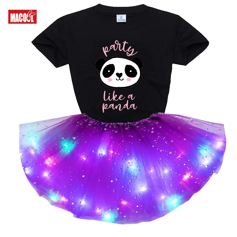 Rainbow Tutu Set Girls Outfits Skirt Tutu Dress Set Party Kids 2021 Summer Clothing Children Clothes Suit Kids Toddler Led Light