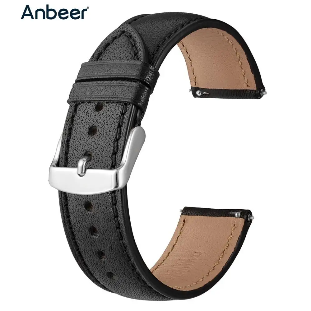 Anbeer Leather Watchband 18mm 20mm 22mm Full Grain Quick Release Watch Strap Band, Men Women Elegant Replacement Bracelet Belt