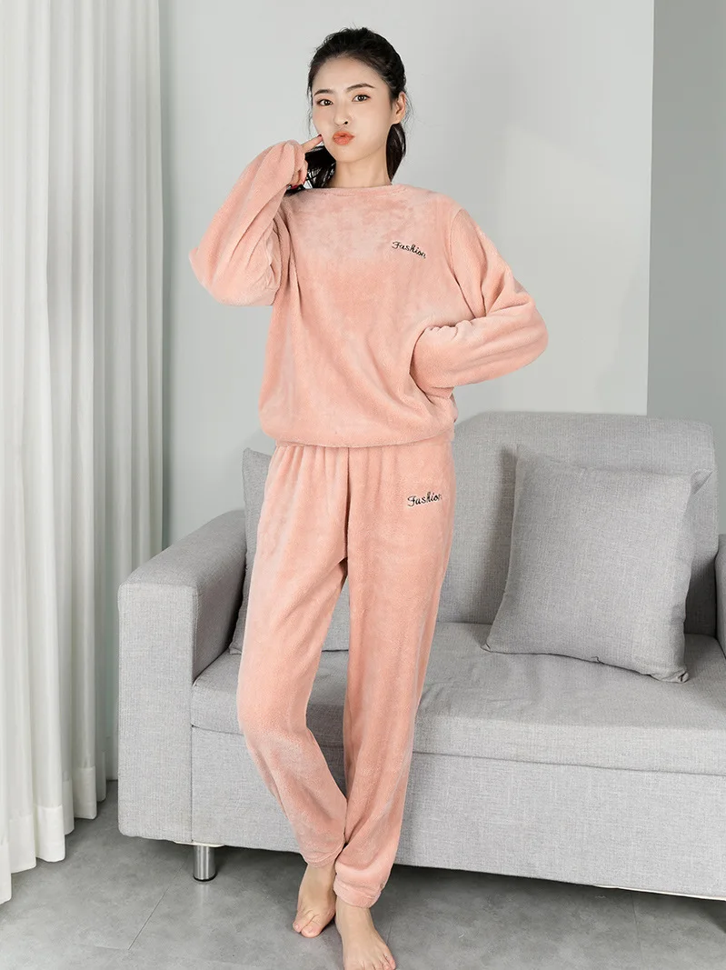 2019 зимняя женская Фланелевая пижама теплая Домашняя одежда с длинным рукавом из 2