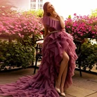 Специальное дизайнерское Многоярусное платье на одно плечо для выпускного вечера фиолетового цвета короткое спереди длинное сзади платье для свадьбы вечернее платье