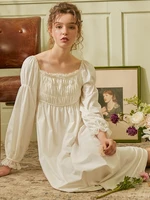 vintage pink cotton womens long sleepwear spring autumn royal princess luxury long nightgowns elegant night dress
