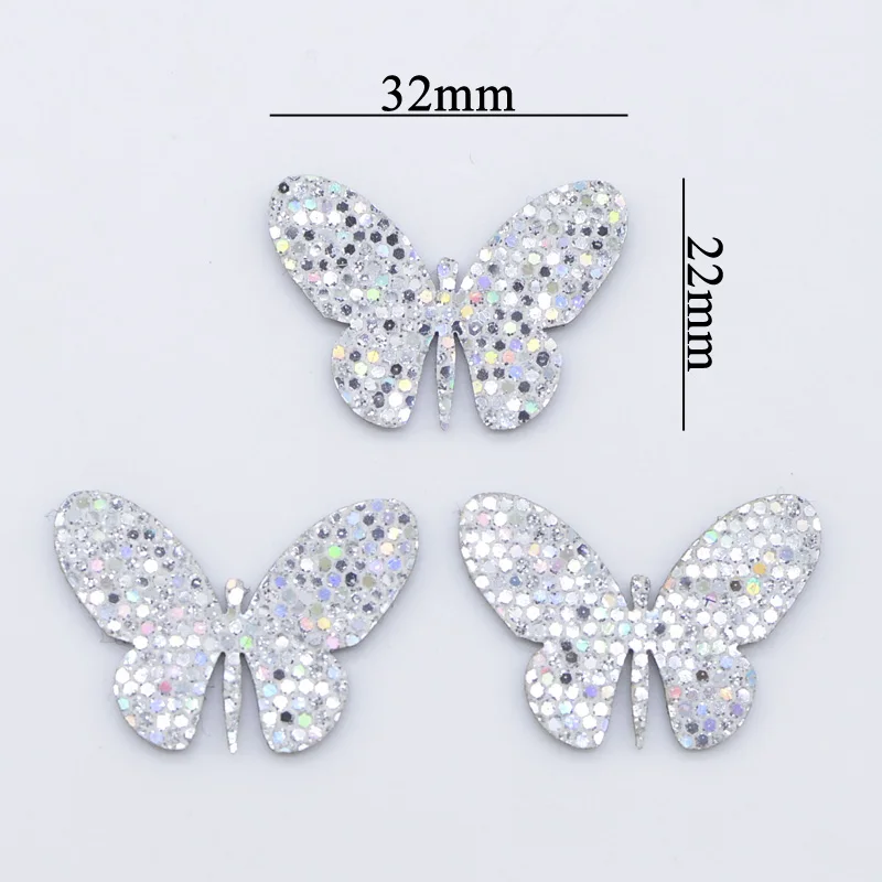 50Pcs/lot 32*22mm Padded Glitter Fabric Colorful Sequins Butterfly Appliques for DIY Headwear hair Clips Bow Decor Patches C21 |