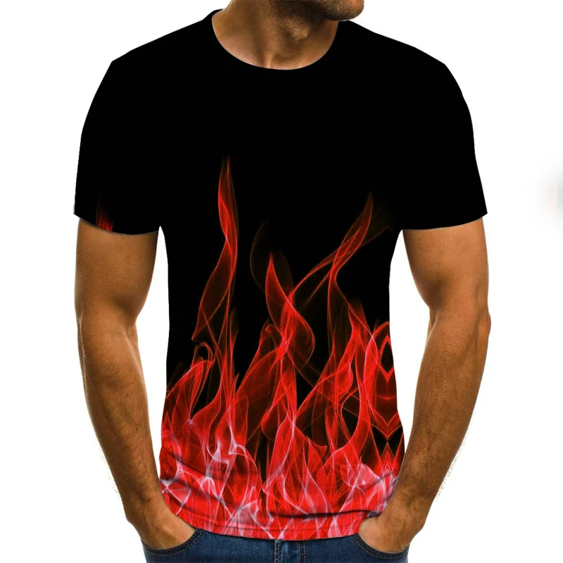 

Summer 2021 New Flame Men's T-shirt Fashion Short-sleeved 3D Round Neck Tops Smoke Element Shirt Trendy