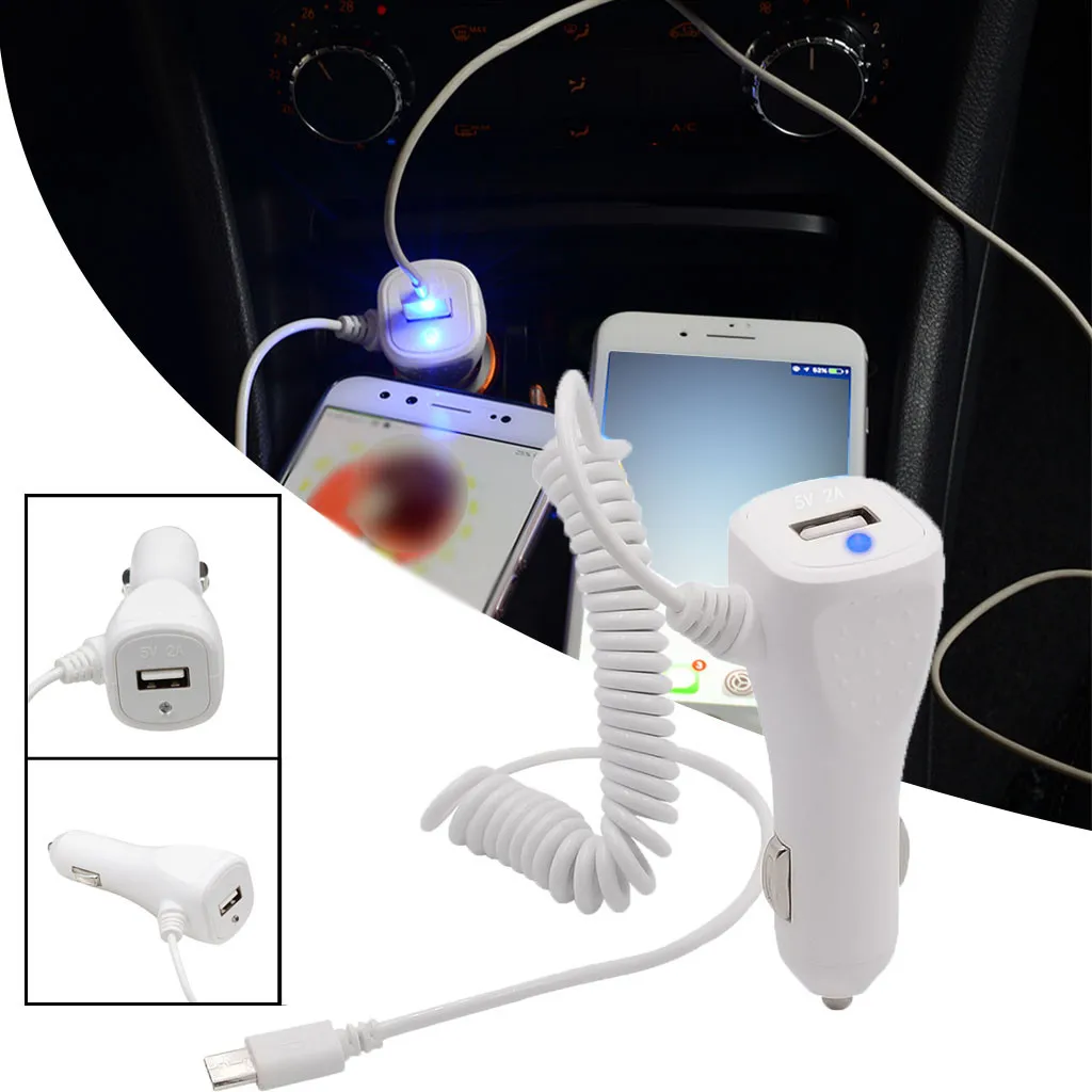 Автомобильное зарядное устройство для телефона Android интерфейс синий индикатор
