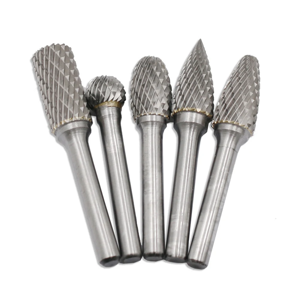 

5PCS Rotary Carbide Burrs Set Head Tungsten Carbide 6mm Shank Die Grinder Bit Tools Process Cast Iron Cast Carbon Steel Cutting