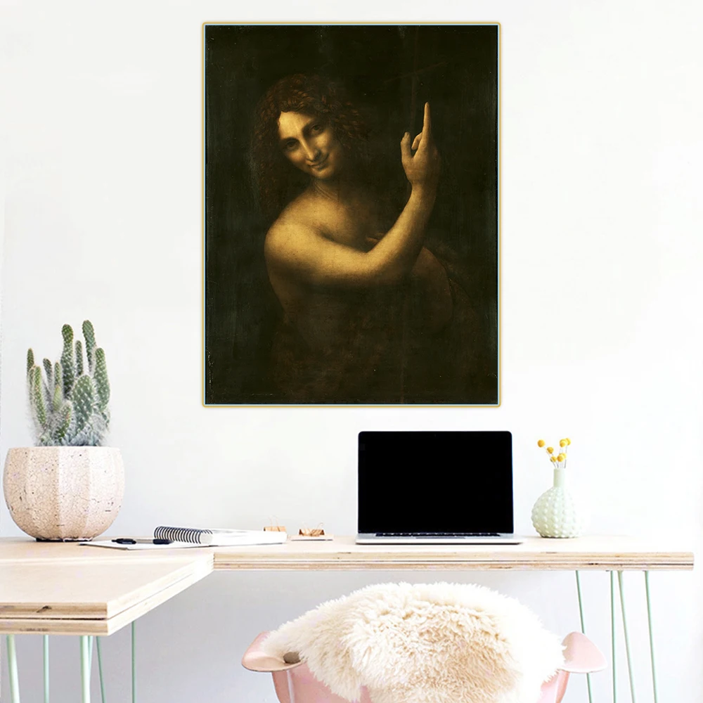 Citon Leonardo da Vinci Saint John Креститель Canvas холст картина маслом постер Настенный декор
