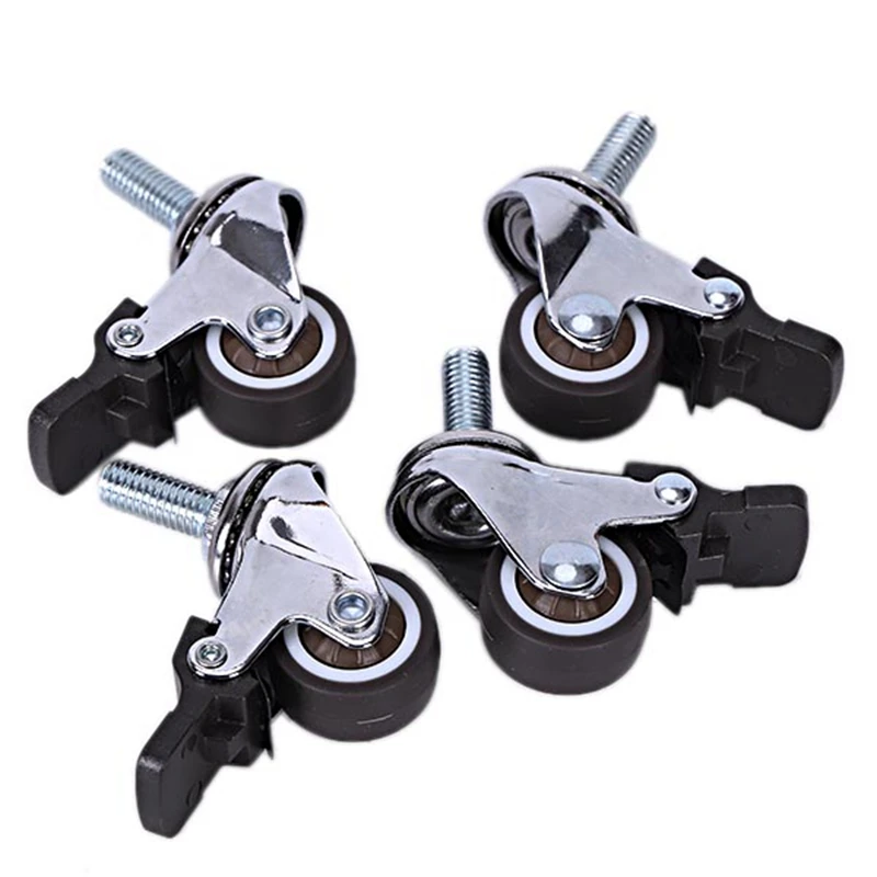 4Pcs Mini Small Casters 1 Inch M8X15Mm Tpe Silent Wheels With Brake Universal Wheel For Furniture Bookcase Drawer | Обустройство дома
