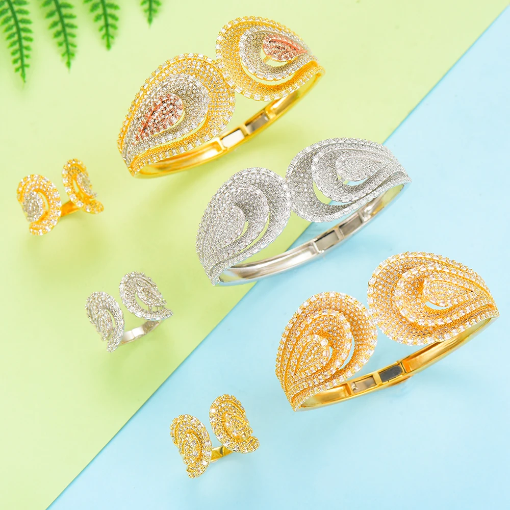 Женский Свадебный комплект из браслета и кольца с фианитом|Ювелирные наборы| |