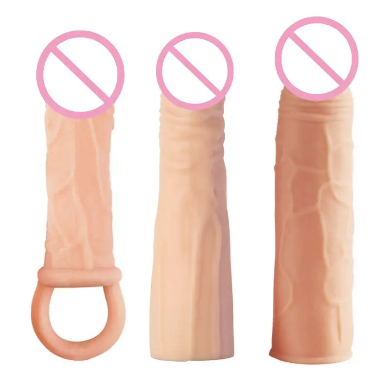 Силиконовые многоразовые презервативы удлиняющие мягкое кольцо на пенис
