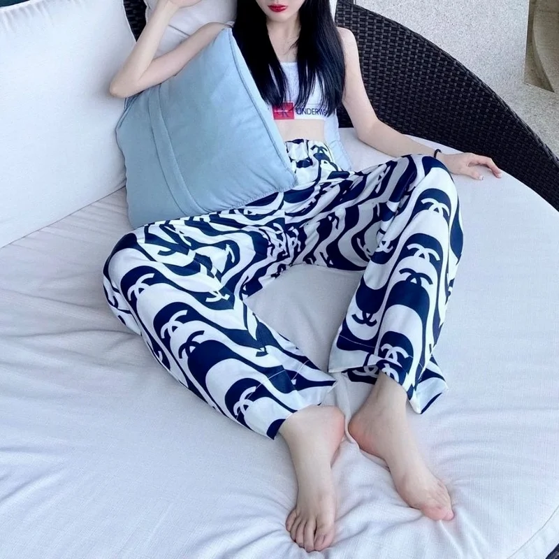 

Harajpoo Women Pants Casual Summer Korean INS Harajuku Style Hip Hop Print Loose High Waist Thin Straight Wide Leg Trousers Tide