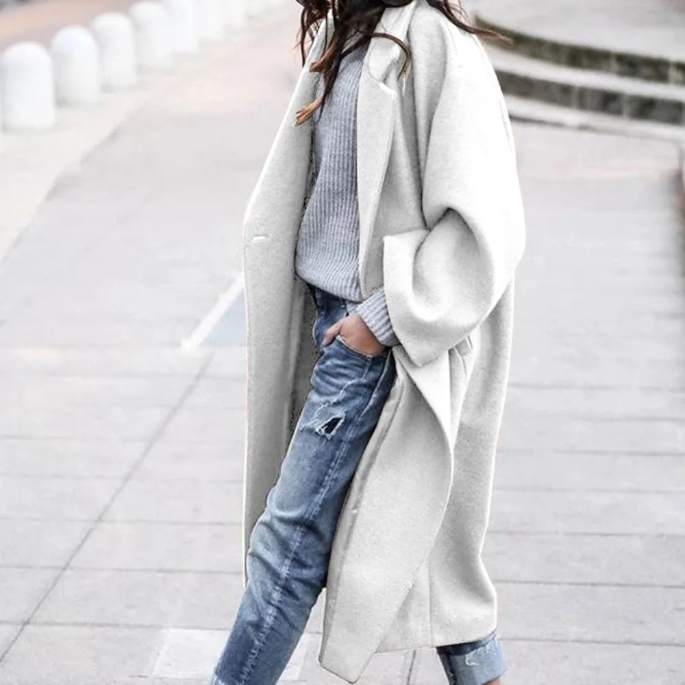

2021 Autumn Winter Europe America Women's Clothing Overcoat Fashion Casual Long Solid Color Lapel Long Sleeve Keep Warm Coat
