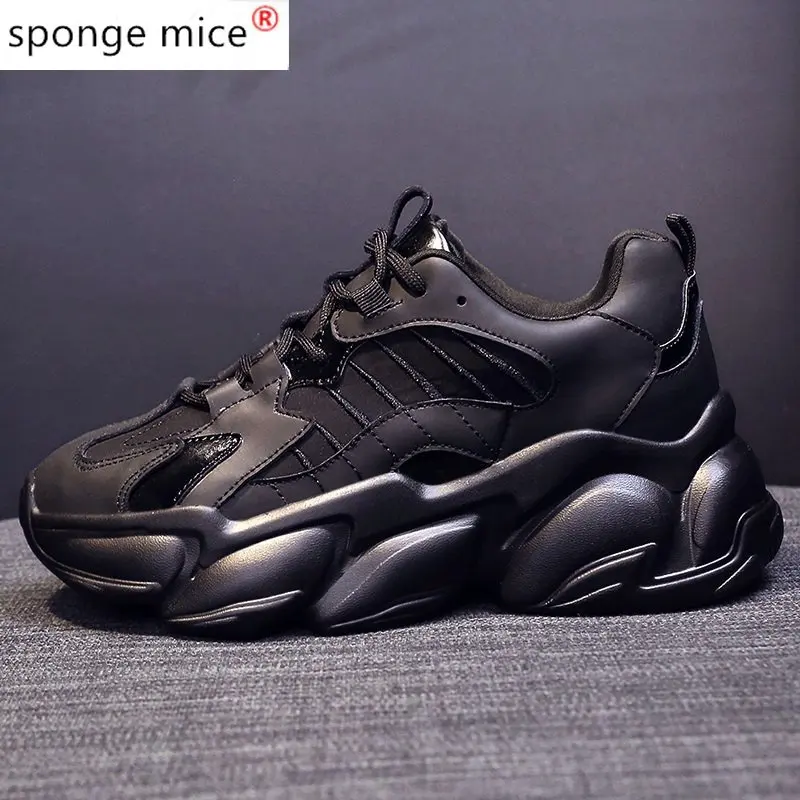 

Women Chunky Sneakers Vulcanize Shoes Korean Fashion New Female Black White Platform Thick Sole Running Casual Shoe Woman