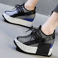 women cotton blend platform wedge high heel fashion sneakers lace up round toe breathable casual party shoes