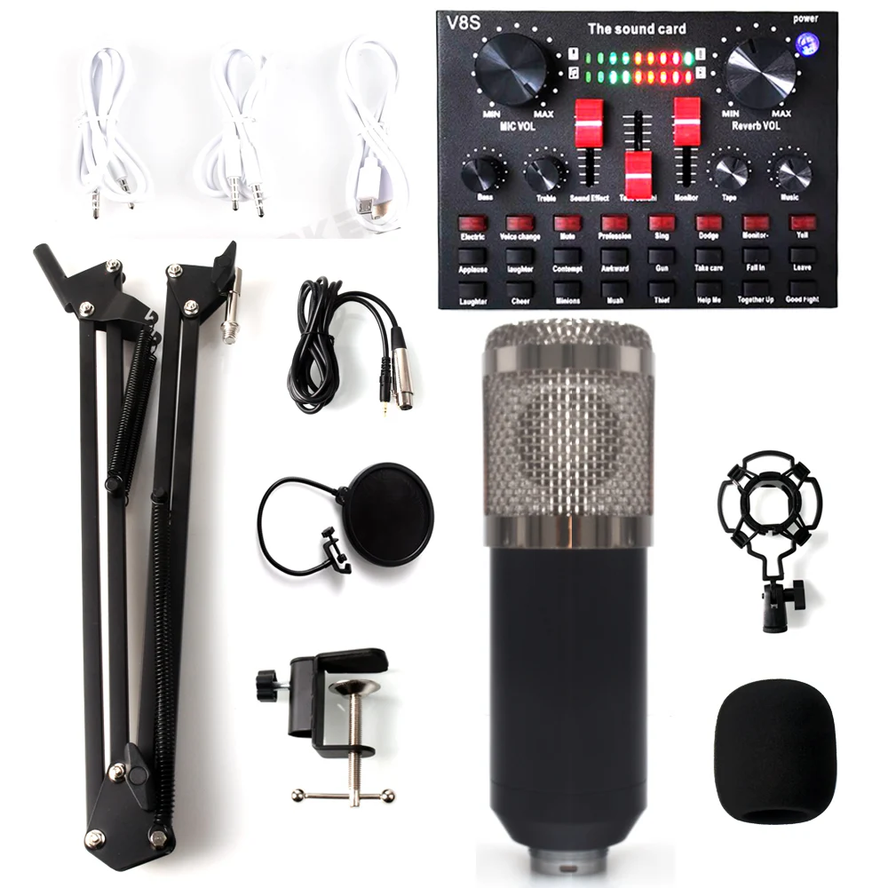 

BM800 Mixer Condenser Microphone V8S Audio Sound Card Broadcast Recording USB dj audio mixer USB preamp For Tik Tok