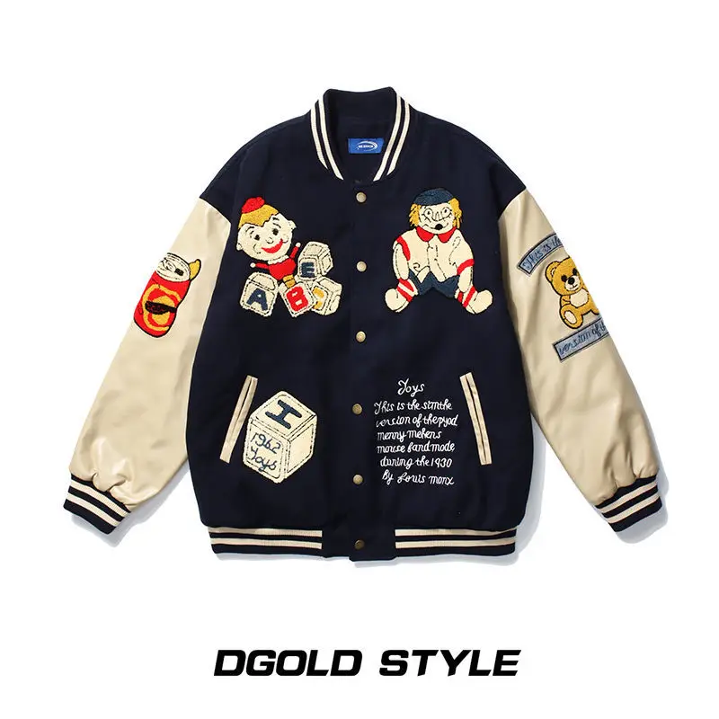 

2021 temperament winter wool heavy industry jacket baseball uniform women thick loose bear retro jacket cotton jacket