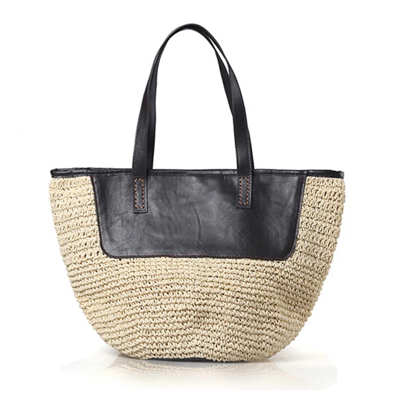 

Сумка-тоут женская ручной работы, дизайнерская Плетеная соломенная сумочка большой вместимости, богемный плетеный саквояж на плечо, Прошит...