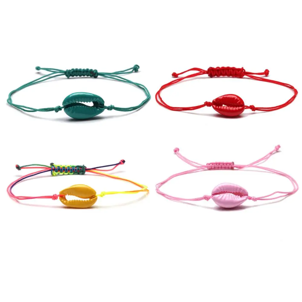 Разноцветный браслет дружбы Cowrie Seashell для женщин и мужчин простые зеленые красные