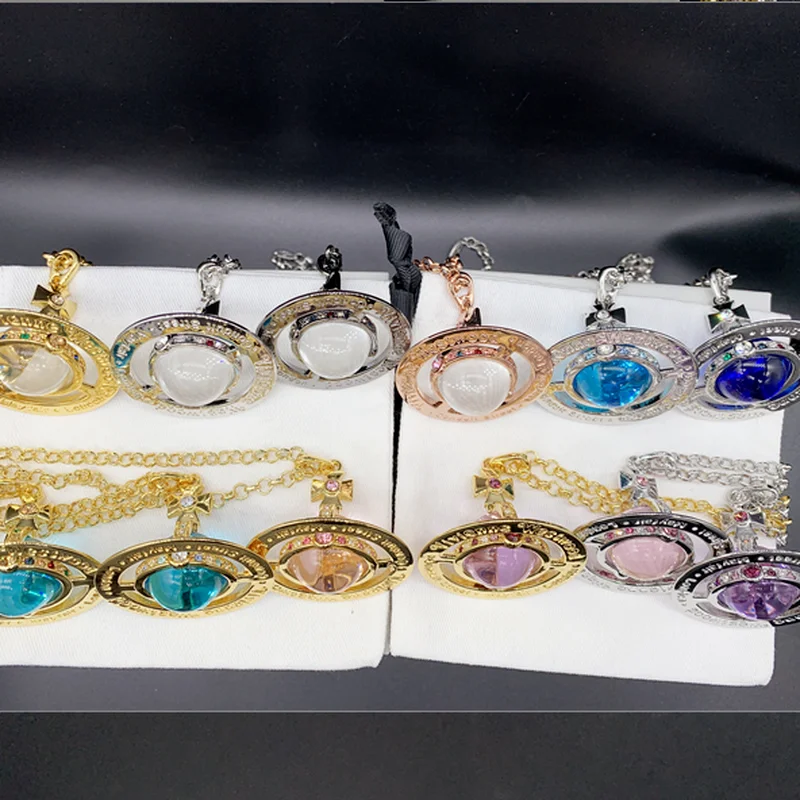 

5 Colors Glass Beads Saturn Necklace for Women Wedding Jewelry Luxury Sweater Chain Chain Necklaces for Girls Fashion Jewelry