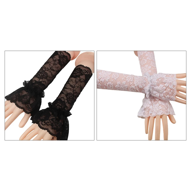

Однослойные перчатки без пальцев с оборками и цветочным кружевом для свадьбы, накладной рукав 85WB