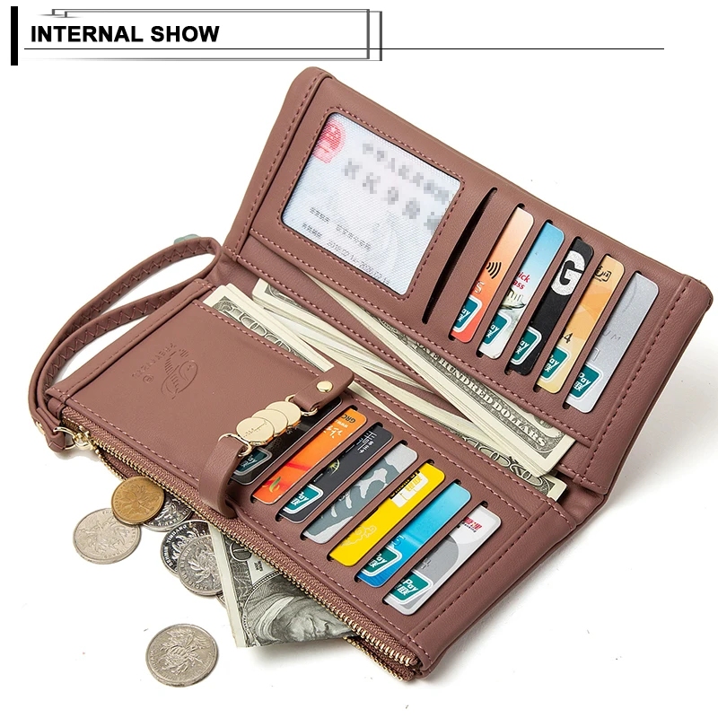 Женский кошелек на молнии с ремешком запястье дизайнерский длинный клатч