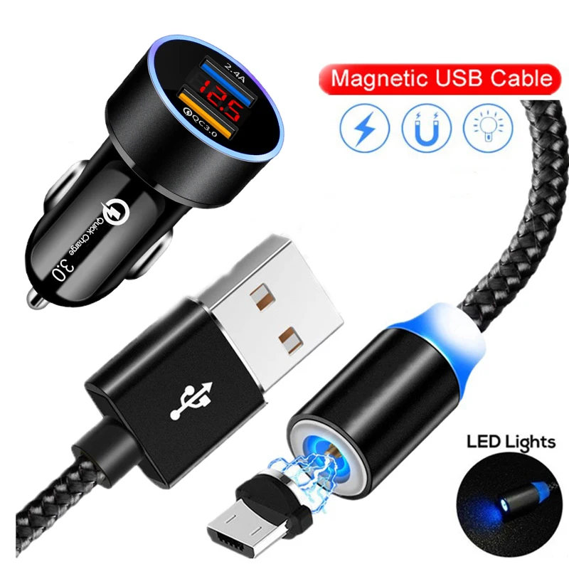Автомобильное зарядное устройство с магнитным кабелем Micro USB кабель для передачи