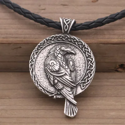 antique silver2 Викинг один Ворон славянский амулет скандинавский талисман Викинг-волк голова с кулон с вороном черная птица Кельт ожерелье с вороной языческие украшения - Окраска металла: antique silver2