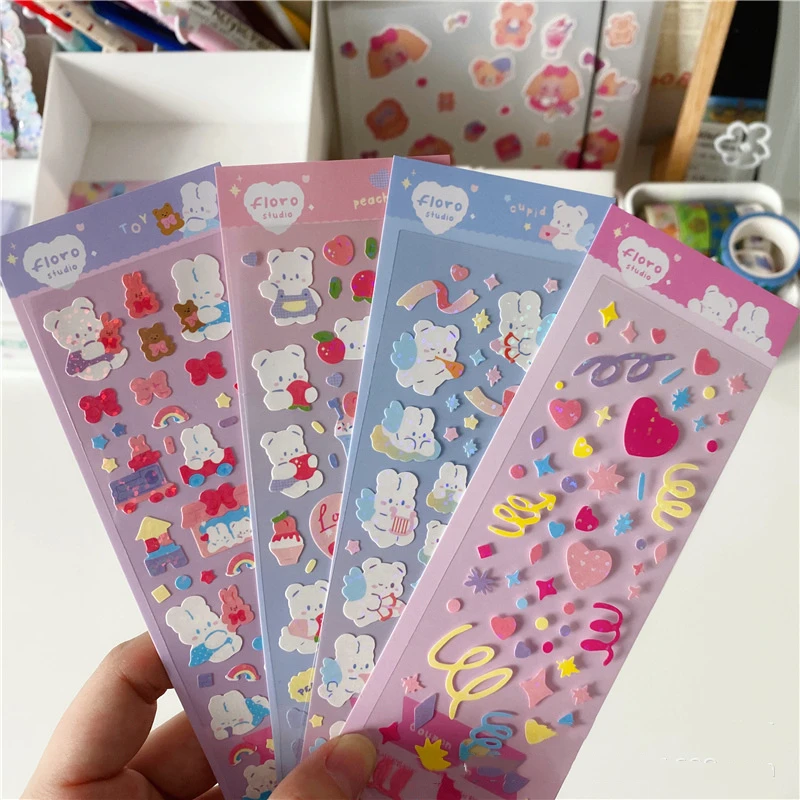 

Korean Dream Cute Ribbon Bear Toy Sticker DIY Scrapbooking Album Children's Gift Kawaii Stationery Decorative Stickers