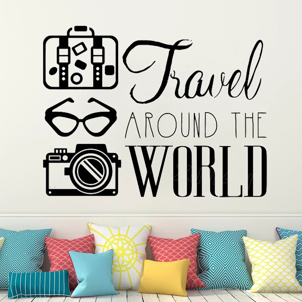 

Travel Around The World Quotes Office Wall Decals Bedroom Adventure Kids Girls Boys Teenager Room Decoration Stickers HJ0188