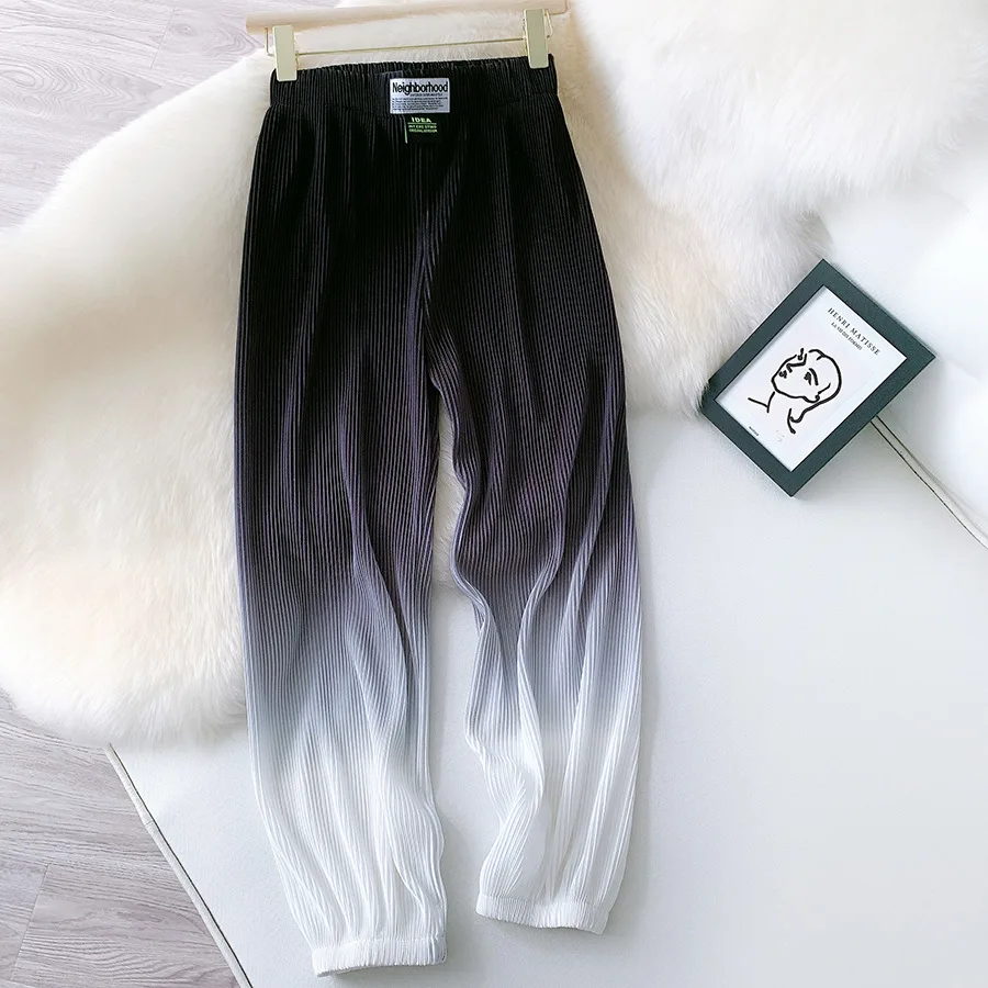 

SURMIITRO 2021 Fashion Summer Long Pleated Harem Pants Women Korean Style Blue Black Gradient High Waist Ankle Trousers Female